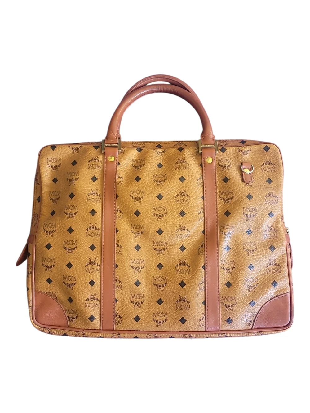 MCM Cognac Visetos Leather Laptop Document Briefcase Bag